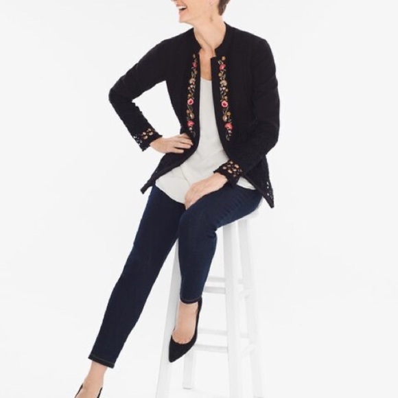 Chico’s Floral Embroidered and Lace Open Front Jacket Size 0P (Petite) Boho - Picture 3 of 10